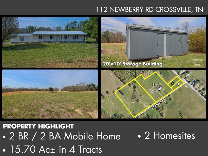 2 BR / 2 BA Mobile Home on 15.70 Ac : Crossville : Cumberland County : Tennessee